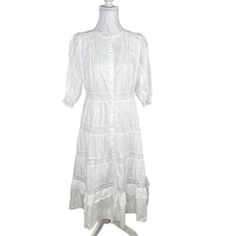 LoveShackFancy X Target Phoebe Button Up White Eyelet Lace Midi Dress - Picture 3 of 12